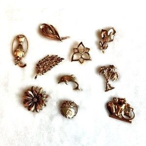 Set of vintage gold-tone brooches • 10 pieces